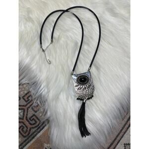 Silver & Black Beaded Tassel Boho Western Long Necklace